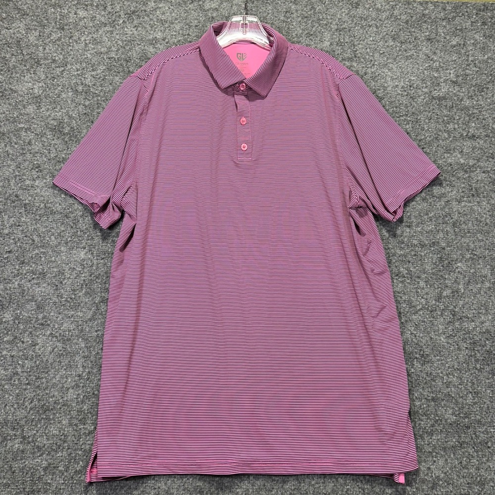 Graham Luxe Drift Polo Mens XL Pink Navy Striped Golf Performance Sport Athletic
